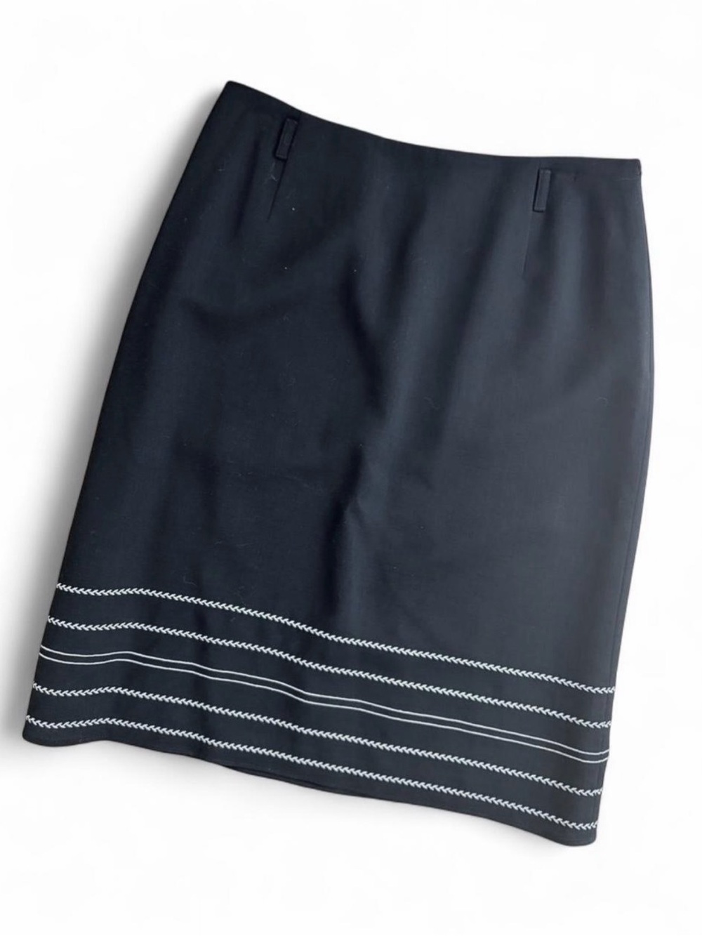 Ann Taylor Loft Petite Black Women's Pencil Skirt with White Stitch Detail